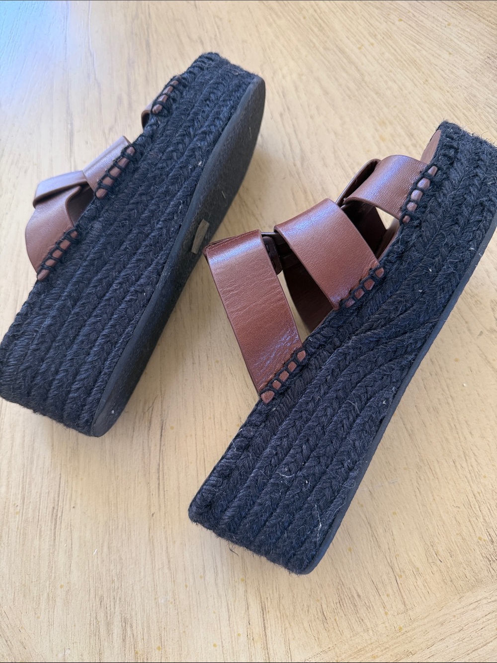 Vince Brown Leather Woven Espadrille Slide Sandals - Picture 3 of 5